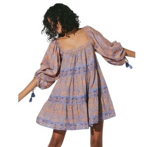 Cleobella 100% Organic Cotton Hattie Vine Block Puff-Sleeve Mini Dress